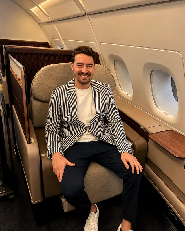 Kevin Cobb in der Qatar Airways First Class